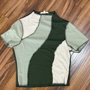 Gilded Intent Green and Cream Patchwork Top